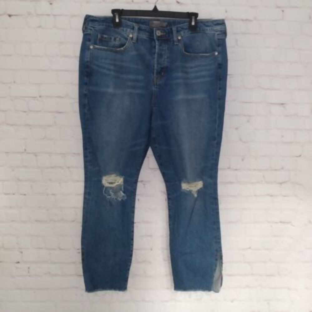 Torrid Jeans Womens 14R Blue Denim High Rise Straight Button Fly Stud Slit Ankle